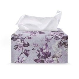 Wiryuouvt Purple Flower Leather Tissue Box Cover - Rectangular, Dustproof, Neutral Aesthetic