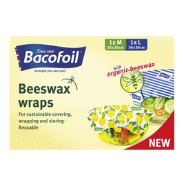 Bacofoil Beeswax Wraps, Pack of 2, Reusable food wraps, Natural ingredients, 30 x 30 / 20 x 20 cm