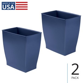 iDesign Small Plastic Bathroom Trash Can, Slim Rectangle Garbage Bin for Bedroom, Office, Dorm, 2-Pack, Navy Blue