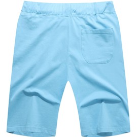 Boisouey Men's Shorts Casual Classic Fit Drawstring Summer Beach Shorts with Elastic Waist and Pockets Sky Blue S