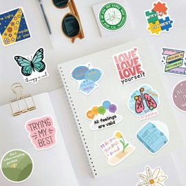 50Pcs Mental Health Stickers, Aesthetic Positive Words Stickers for Scrapbooking Journal Water Bottle Laptop Kindle Suitcase Skateboard, Waterproof Graffiti Fantasy Decals for Adults