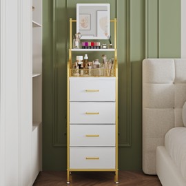 Small Makeup Dresser with Mirror for Bedroom, Narrow Vanity with Drawers