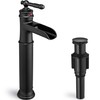 HOIGY Tall Bathroom Faucet Waterfall, Brass Bathroom Faucets Black Vessel