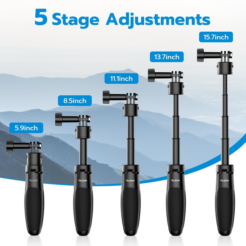 TELESIN Selfie Stick, Mini GoPro Tripod, Go Quick, 4 Levels