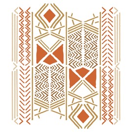 Stencils for Walls: Mudcloth Stencil, 10 x 11.5 inch (M) - African Mali Mud Cloth Bogolan Fabric Design Stencils for Painting Template