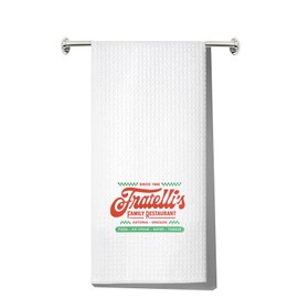 MYSOMY Fratelli's Family Restaurant Kitchen Towel Francis Fratelli Gift Fratelli's Family Restauran Dish Towel Mama Fratelli Gift Never Say Die Gifts (Fratelli UK)
