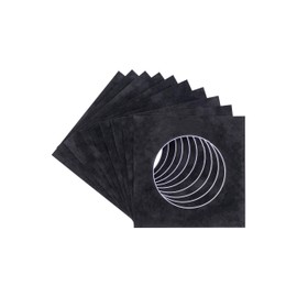 5x5 Mat For 7x7 Frame - Precut Black Suede Circle Shaped Photo Mat Board Opening - Acid Free Matte and Bevel Cut for Family Photos, Pack of 25 Matboards Show Kit With Acid Free Backings & Clear Bags