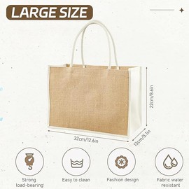 6 Pack Burlap Tote Bags, Reusable Jute Tote Beach Bags with Handles Gift Totes Grocery Bags for Women Bridesmaid DIY Embroidery, Shopping, Trip, Wedding Party, 32 x 22 x 10cm