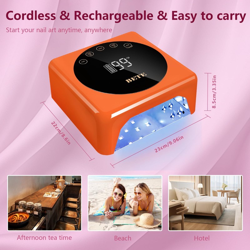 BETE Cordless LED Nail Lamp, 78W Rechargeable UV Nail Light,