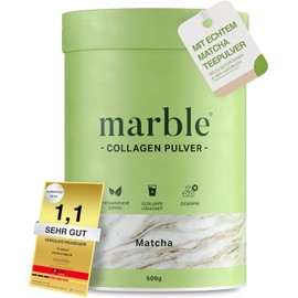 marble® Collagen Powder 500 g - Collagen Peptides Skin Glow - 60 Days Risk-free Test - Amino Acids Complex High Dose - Collagen Powder in Cardboard Box without Plastic Spoon (Matcha)
