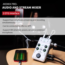 JOYO Audio Mixer USB Audio Interface Stereo XLR+48V Phantom Power Mixer for Live Streaming Recording Podcasting Plug & Play (MOMIX PRO)