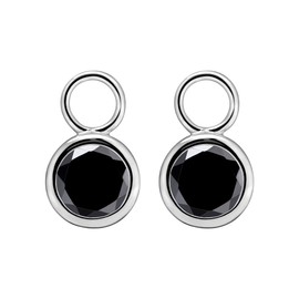 Quiges Vintage Style Classic 925 Sterling Silver Dangle Drop Charms Set for Hoop Earrings with Black Zirconia Stones