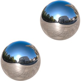 Nerien Gazing Ball, 3.9" Stainless Steel Garden Mirror Globe, Polished Ornament Sphere, Hollow Floating Reflective Hemisphere, for Home Outdoor Pond Housewarming Swimming Pool Decoration, Silver, 2pcs