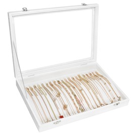 Siveit Necklace Organizer Box Premium 20 Hooks Velvet Necklace Display Jewelry Tray with Transparent Lid Jewelry Necklace Display Box for Necklace Pendants Suitable for Women and Girls (Ivory)