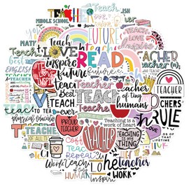 Bifarde 50Pcs Teacher Stickers - Aesthetic Vinyl Waterproof Teachers Stickers for Water Bottle Laptop Luggage Car Bike Phone crapbooking, Decals for Teens Adults Teacher's Day Gifts