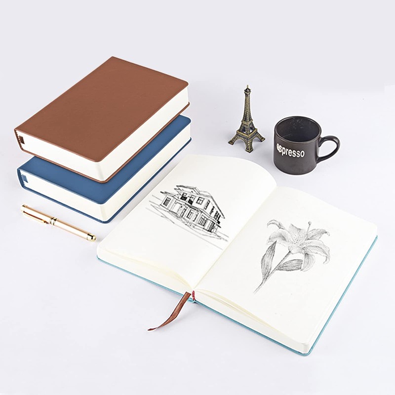 A5 Thick Journal Notebook, PU Leather Hardcover Blank Paper Sketchbook,