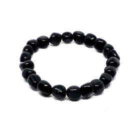 Pachamama Essentials 8mm Black Tourmaline 7.5" Stretch Bracelet with Selenite Tumbled Stone for recharging. Natural Healing Stones for Stress, Anxiety, Relief, Protection