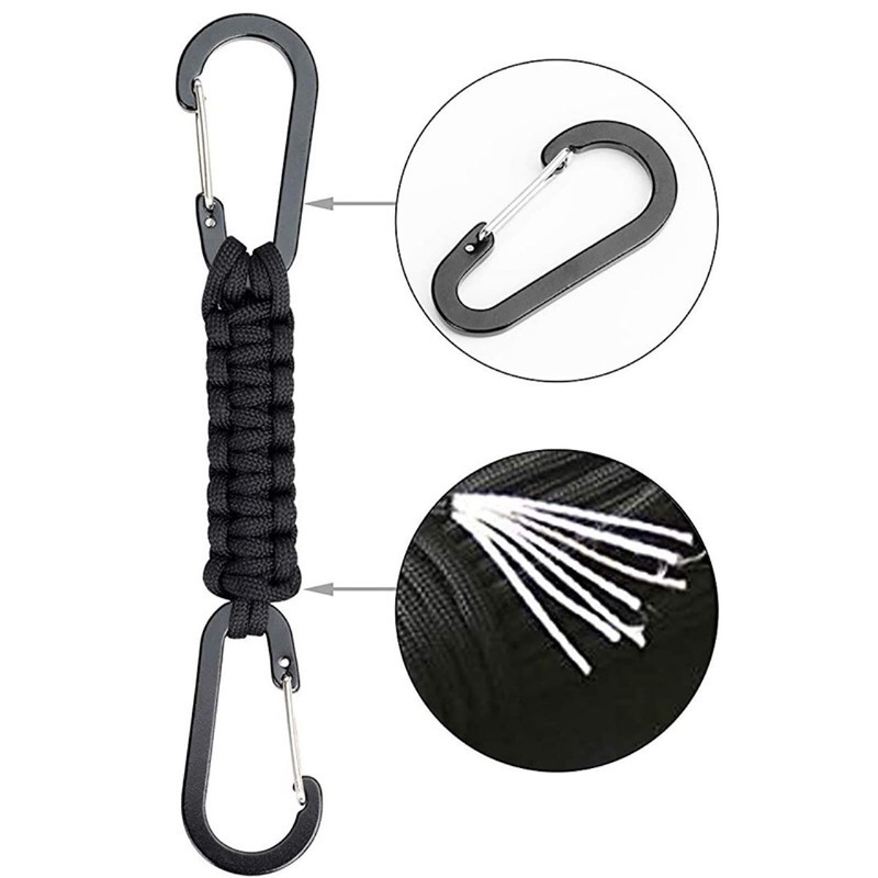 [ALLVD] 2 Carabiners Double Head Paracord Braided Paracord Lanyard Keychain