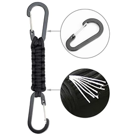 [ALLVD] 2 Carabiners Double Head Paracord Braided Paracord Lanyard Keychain Keychain Outdoor Camping Hook Hanger Flashlight Hiking Backpack, Black