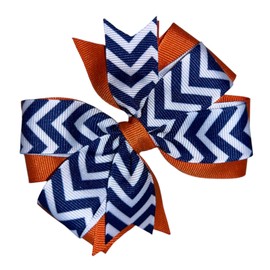 Navy & Orange Chevron Pinwheel Hair Bow 4"