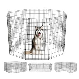 FDW 42 Inch Dog Pen 8 Panel Dog Playpen Indoor Outdoor Metal Puppy Pet Fence Portable Folding Animal Exercise Fence,Black