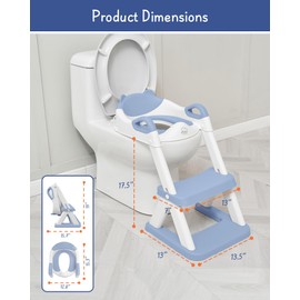 Forbena Boys Potty Training Seat with Step Stool Ladder, Toilet Potty Seat for Baby Boy Toddlers, Kids Chair Stairs with Handles and Soft Cushion (White and Blue)