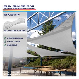 Windscreen4less 12' x 12' x 17' Sun Shade Sail Triangle Canopy in Light Grey with Commercial Grade Customized