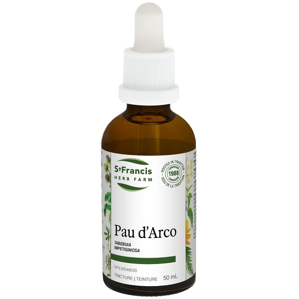 St Francis Herb Farm Pau d'Arco Herbal Tincture | Used in Herbal Medicine to Help Treat Sore Throat and Colds | Used to Treat Parasites, & Fungal Infections | Anti-Inflammatory | Immune Stimulating | (50ml)