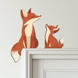2 Cute Wooden Foxes Door Topper Home Decor Door Frame Decor Little Fox Door Corner Thanksgiving Gift for Mom/Dad Woodland Nursery Art Over the Door Decor 8 inches