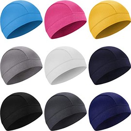 SATINIOR 9 Pieces Cooling Skull Caps Helmet Liner Beanie Cap Sweat Wicking Cycling Hat for Men and Women, 9 Colors (Bright Colors)