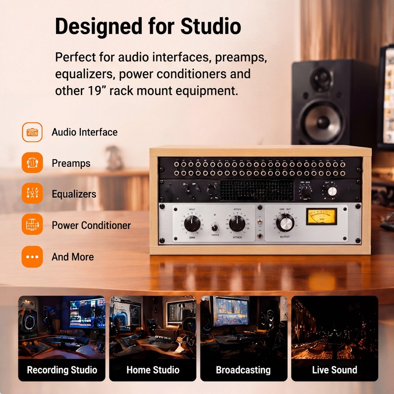 AceOrbit 4U Wooden Studio Rack for Pro Audio Gear 4u