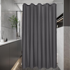 EurCross Narrow Shower Curtain 100 x 200 cm, Grey, Textile Fabric Shower Curtain, Bath Curtain, Waterproof Anti-Mould Washable and Quick-Drying, Dark Grey Shower Curtain with 6 Rings