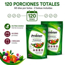 Prebian Probióticos y Prebióticos en Polvo Soluble Sin Sabor, 2 Piezas 900g