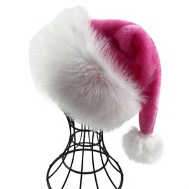 QIAONIUNIU Santa Hat for Kids - Pink Deluxe Christmas Hat for Child Ages 6+
