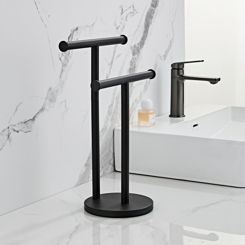 Black Hand Towel Holder Stand, Double T-Shape Hand Towel Stand