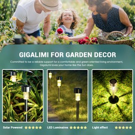 GIGALUMI Solar Lights Outdoor Waterproof, 20 Pack, Stainless Steel LED Solar Garden Lights for Patio, Lawn, Yard and Landscape, Garden Decor Patio Decor,Warm White