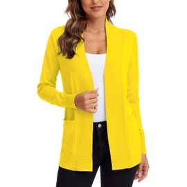 Urban CoCo Women's Lightweight Open Front Knit Cardigan Sweater Long Sleeve with Pocket (Lemon Yellow, 2XL)