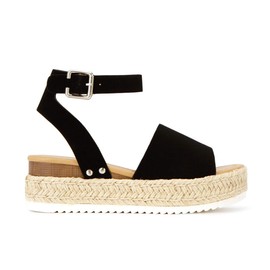 Soda Topic Open Toe Buckle Ankle Strap Espadrilles Flatform Wedge Casual Sandal (Black, us_footwear_size_system, adult, numeric, medium, 6.5)
