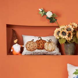 DFXSZ Fall Pillow Covers 12x20 Inch Fall Autumn Thanksgiving Ink Painting Orange Polka dots Pumpkins Lumbar Pillowcase Cotton Linen DecorativeDecoration for Home Couch 14P