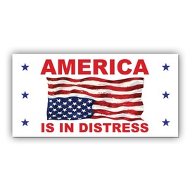 Magnetic America is in Distress Sticker Upside Down US Flag American Magnet White, Indoor and Outdoor Use, for Bumper, Refrigerator, Cruise Door, Car, Truck 7.5x3.75in