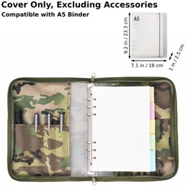 A5 Binder Cover, Army Military Notebook Cover with Zippered, Tactical Portfolio Organizer and 6 Ring Binder Cover for Large A5 Folder, Compatible with 7" x 9" OCP Military Log Book Cover (Cover Only)
