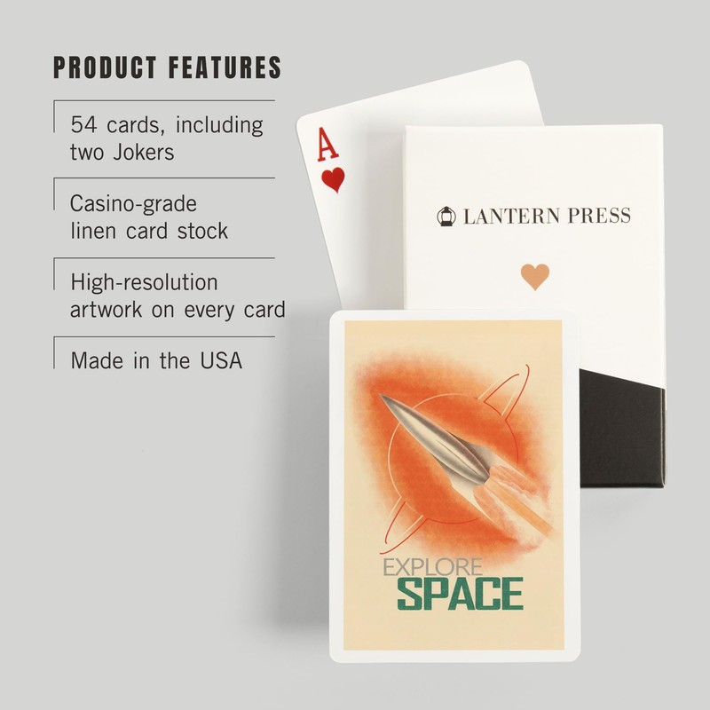 Lantern Press Explore Space, Retro Rocket (52 Playing Cards, Poker