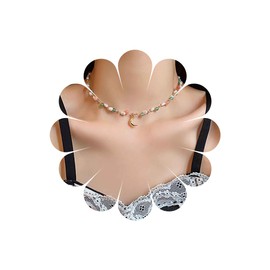 Inilbran Boho Moon Pendant Necklace Vintage Rainbow Beads Choker Necklace Colourful Beads Moon Necklace Adjustable Crescent Moon Fishing Line Necklace Jewellery for Women, Zinc, No Gemstone