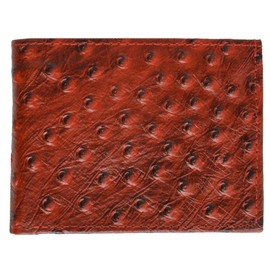 MARSHAL Ostrich Print Cowhide Leather Bifold Wallet with Flip Id window and Credit card Slots