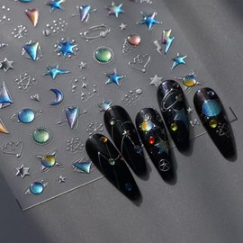 5D Embossed Star Nail Art Stickers Crystal Soft Glue Nail Stickers Blue Ombre Designs Nail Decals Supplies Self Adhesive DIY Manicure Acrylic Decoration Accessories