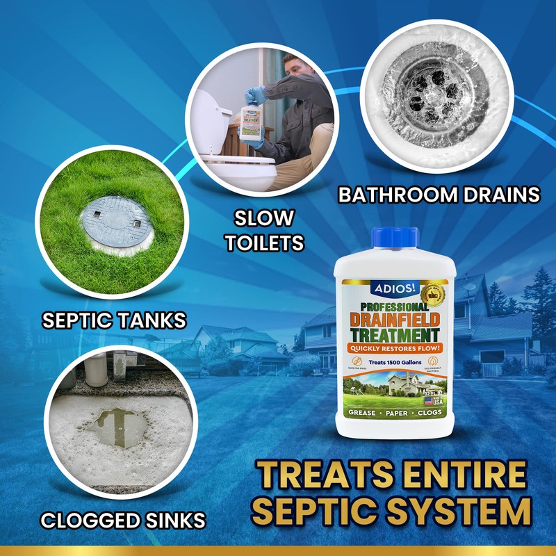 Adios! Drain Field Treatment and Cleaner for Leach Fields, Safely