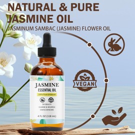Jasmine Essential Oil for Skin Care, Pure and Natural Essential Oils for Diffusers Aromatherapy, Huile Essentielle Pour Diffuseur, Premium Grade for Skin, Hair, Nails and DIY with Glass Dropper-4Fl Oz