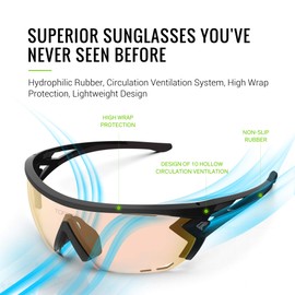 TOREGE Sports Sunglasses with 1.4mm Polarized Lens For Men Women Cycling Running Fishing Driving Golf Glasses TR18(Black&Black&Photochromic Red Lens)