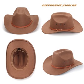 DRESHOW Women Wide Brim Fedora Hat Belt Buckle Retro Panama Floppy Hat, 1pc fedora hat:73k-khaki