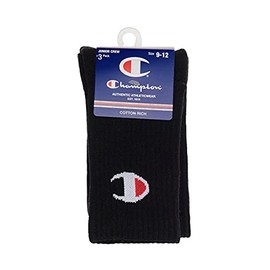 Champion Kids C Logo Crew Socks (3 Pack), Black, Medium